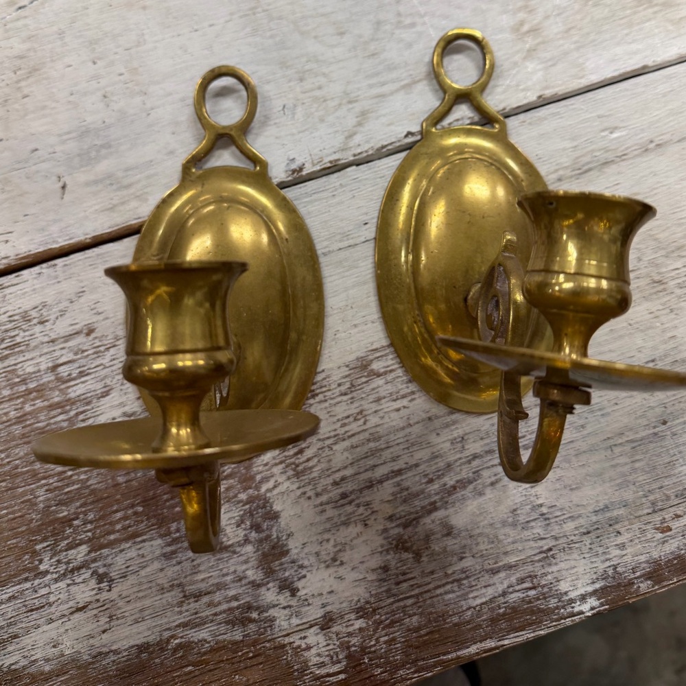 Pair of Vintage Brass Wall Sconces fm